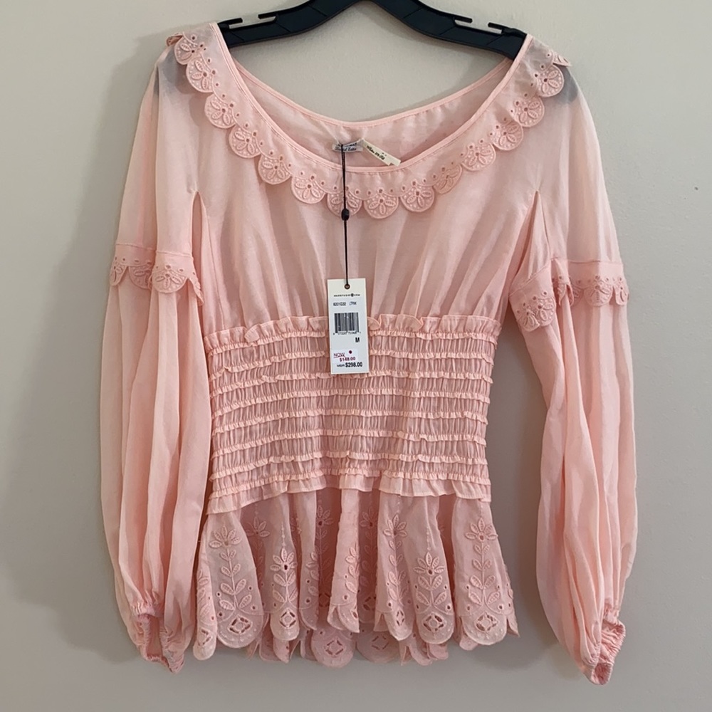 Leon max limited edition women’s pink top blouse size M medium 70%cotton30%silk